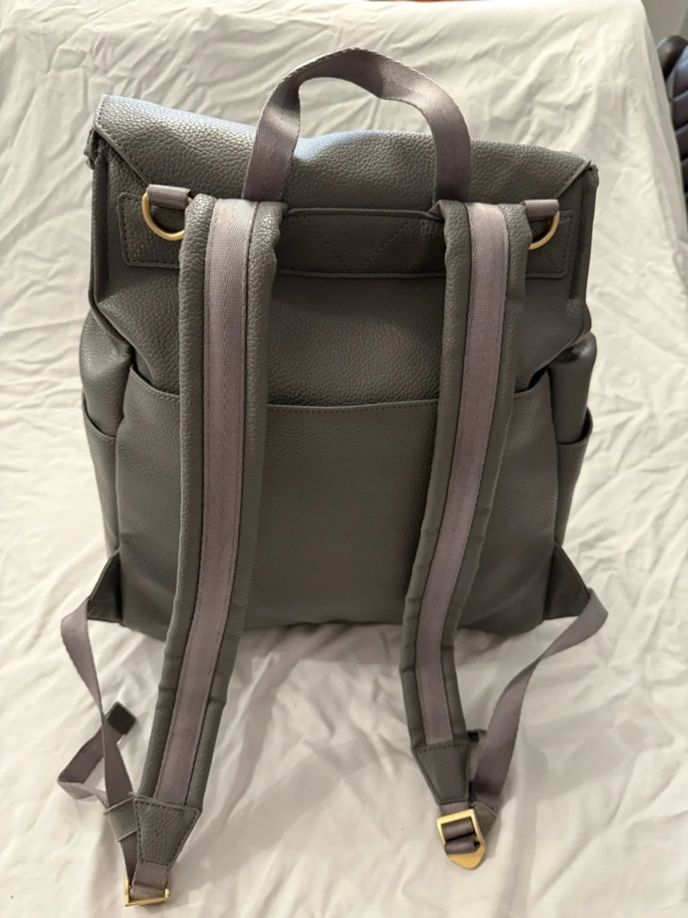 Freshly Picked Gray Convertible Baby Diaper Backpack with Gold Hardware / Straps